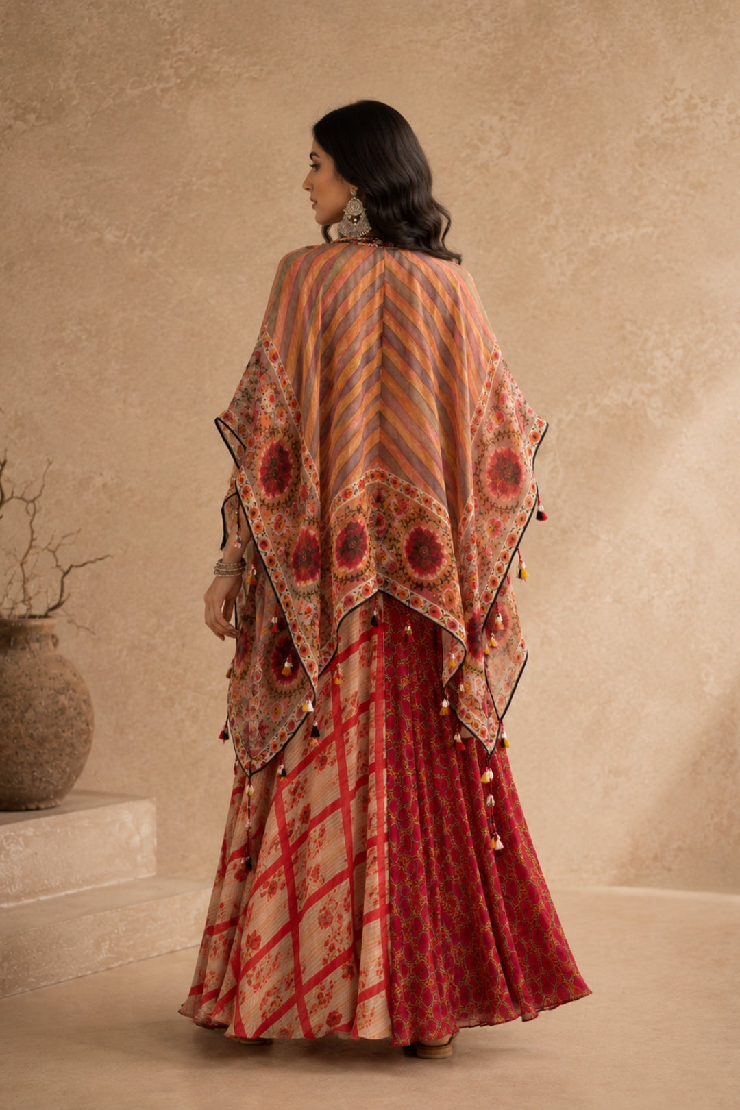 Striped Floral Cape Set