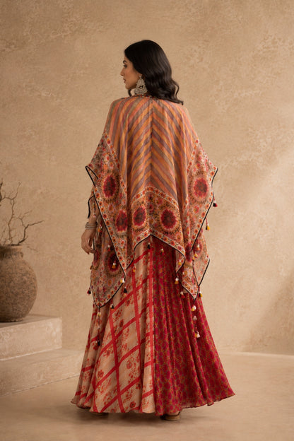 Striped Floral Cape Set