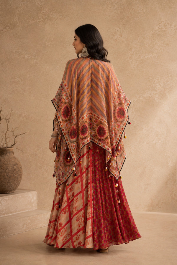 Striped Floral Cape Set
