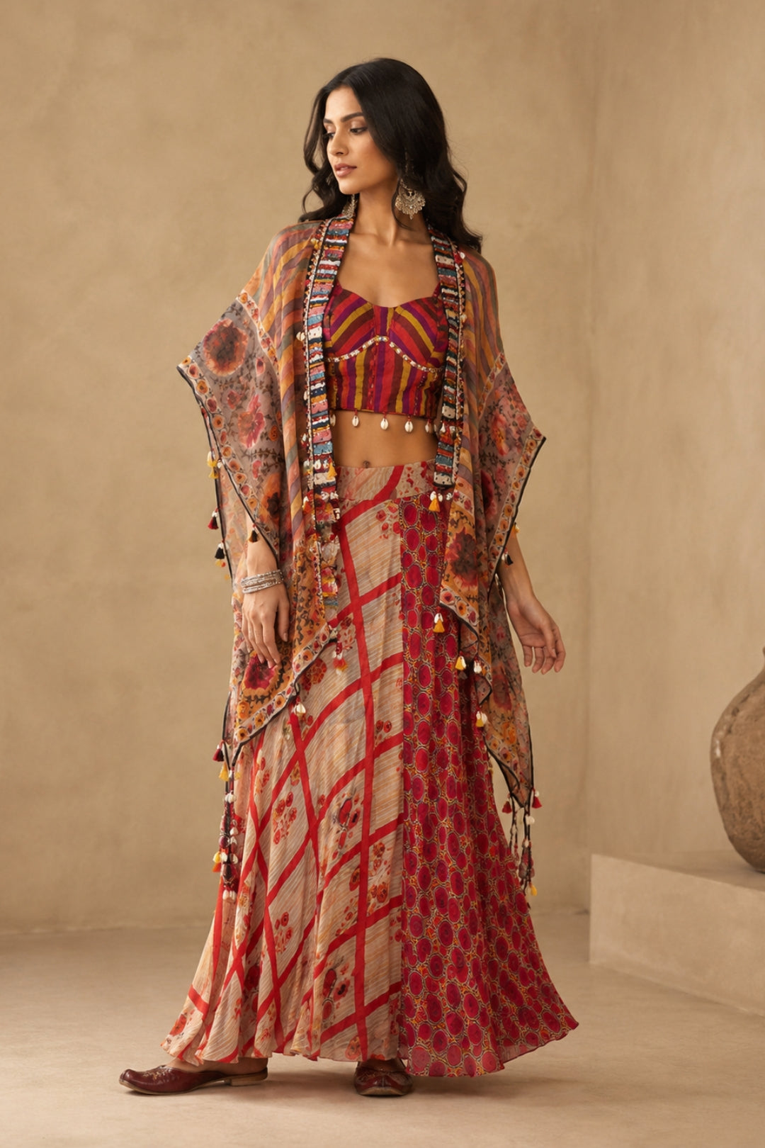 Striped Floral Cape Set