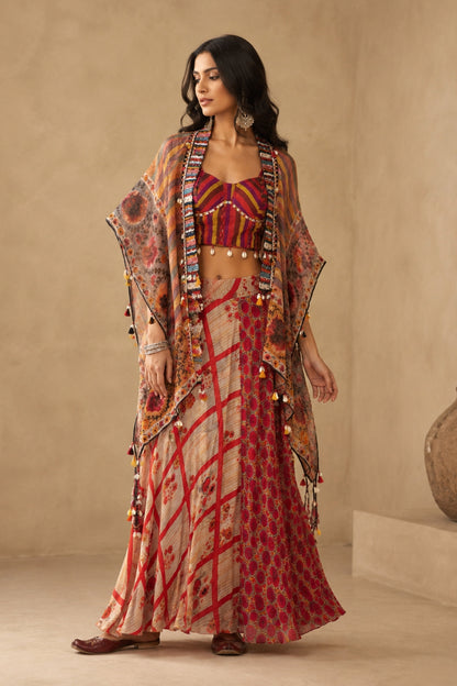 Striped Floral Cape Set