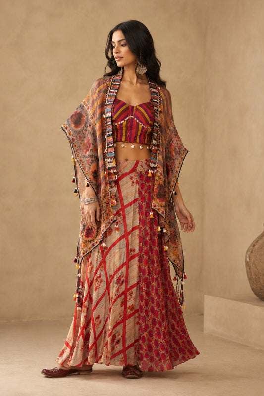 Striped Floral Cape Set