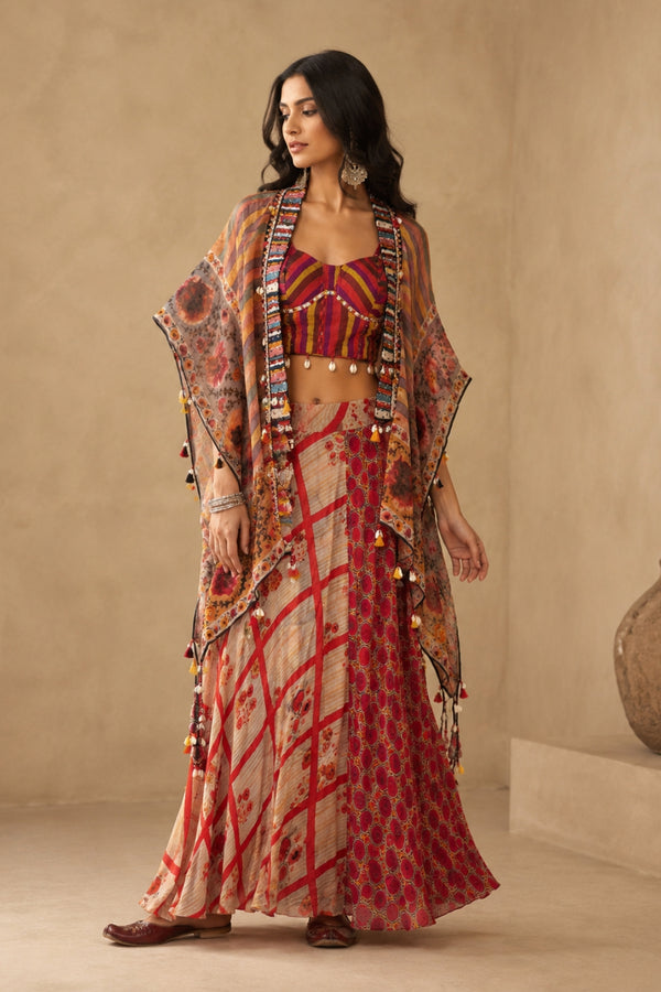Striped Floral Cape Set