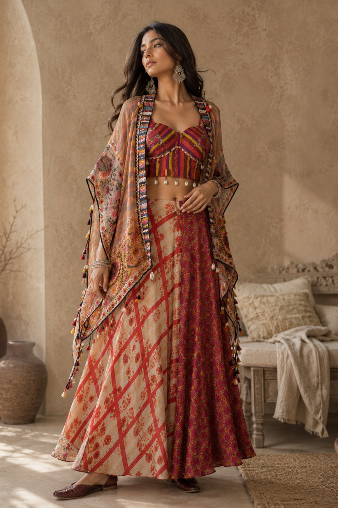 Striped Floral Cape Set