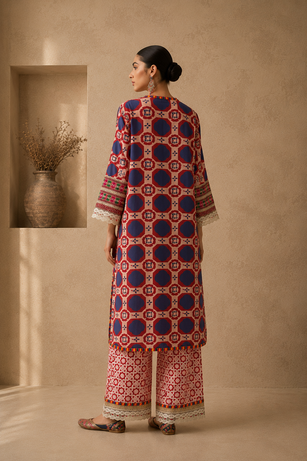 Red Tribal Kurta Set