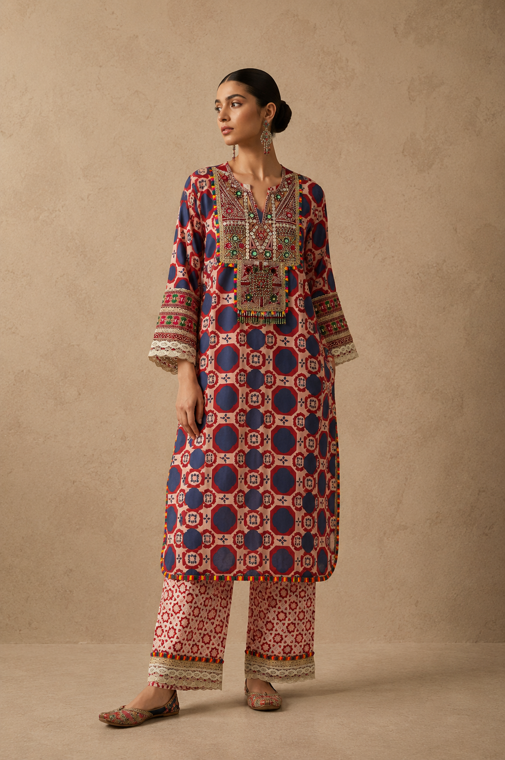 Red Tribal Kurta Set