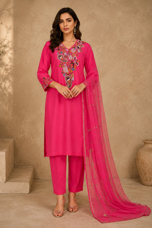 Hot Pink Paisley Kurta Set