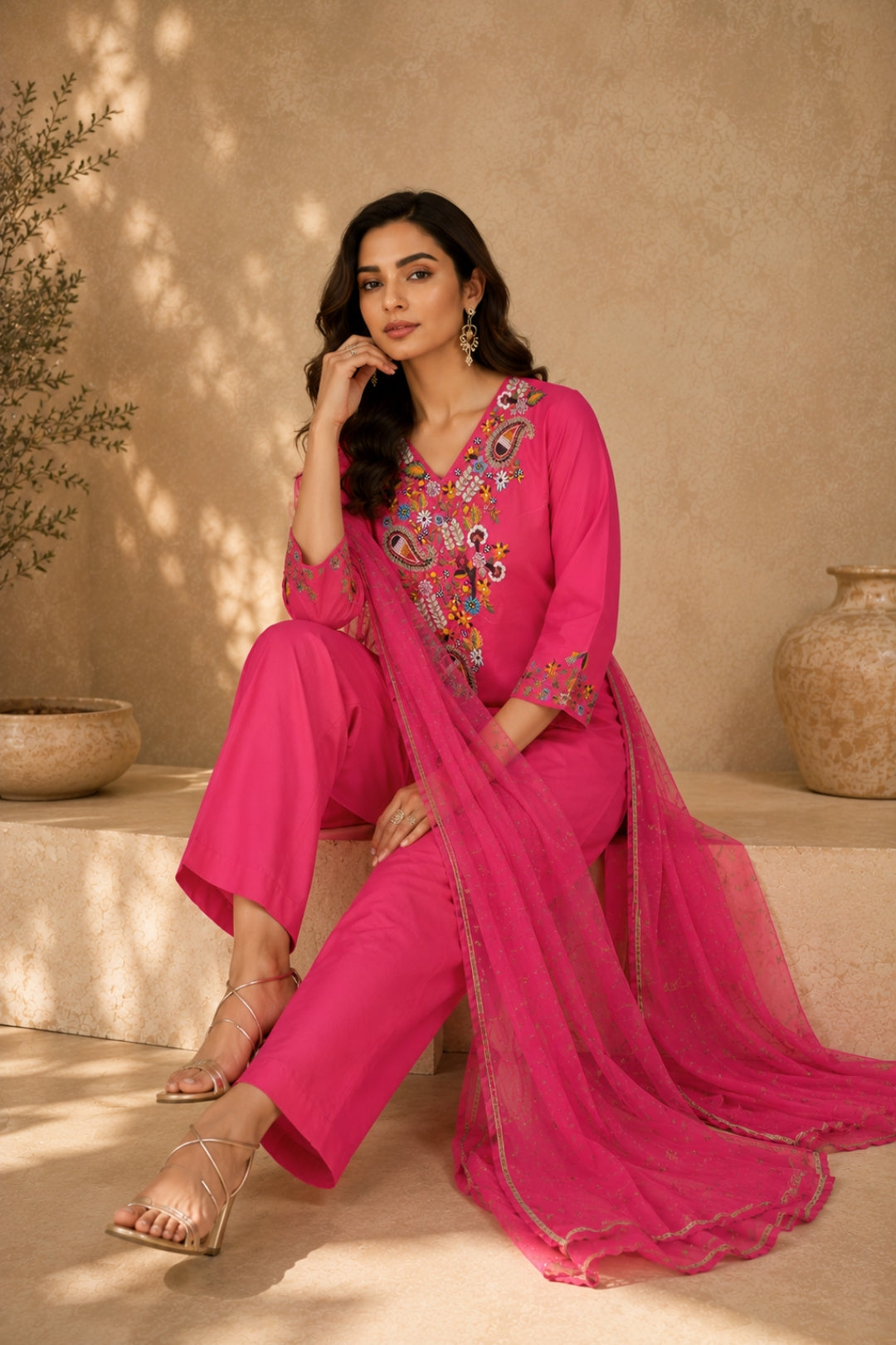 Hot Pink Paisley Kurta Set