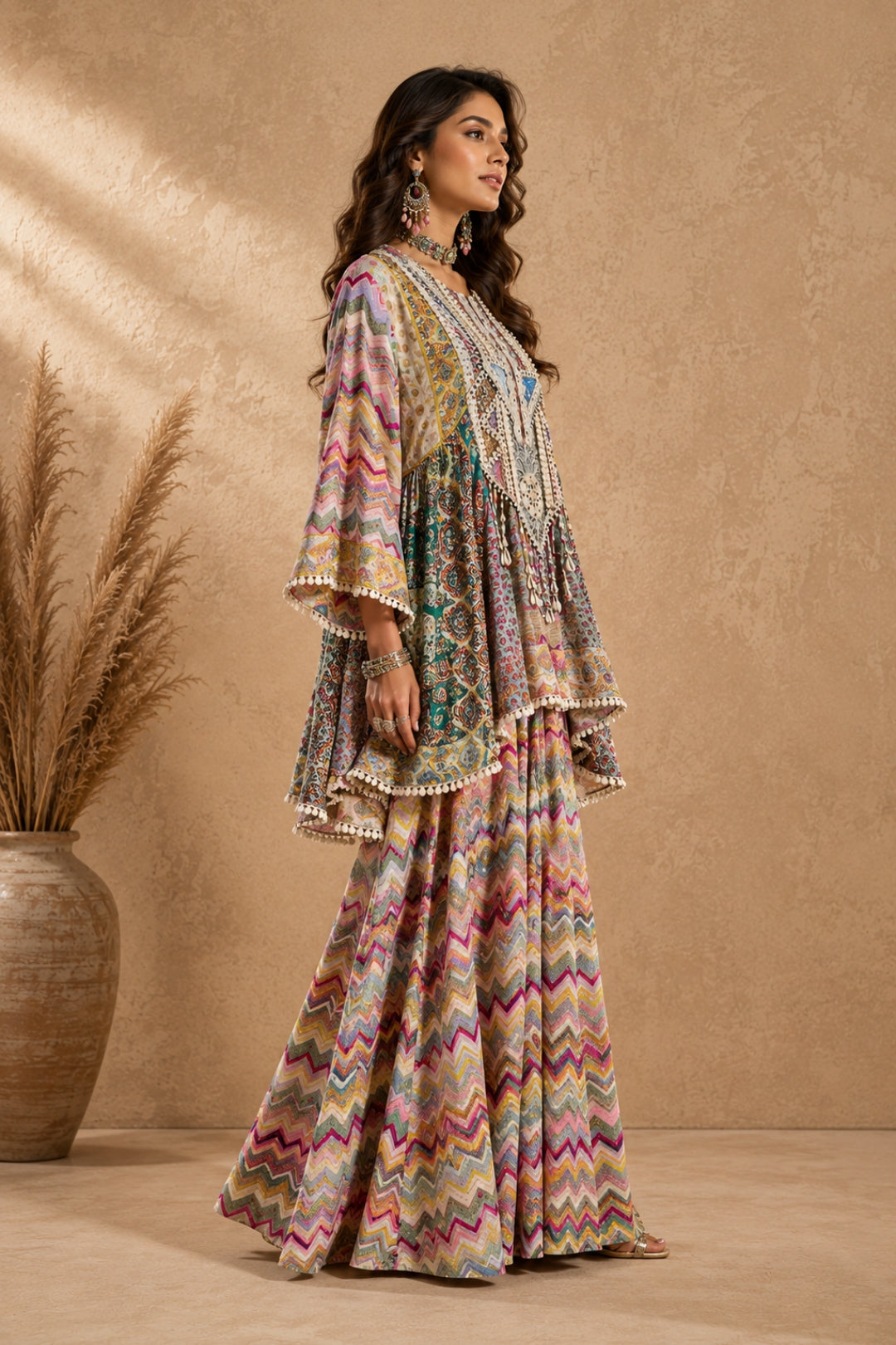Chevron Peplum Kurta Sharara Set