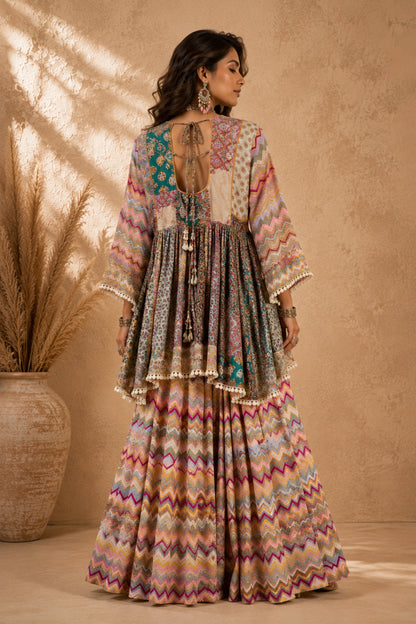 Chevron Peplum Kurta Sharara Set