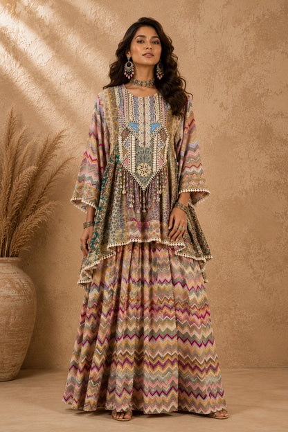Chevron Peplum Kurta Sharara Set