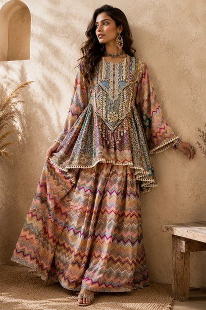 Chevron Peplum Kurta Sharara Set