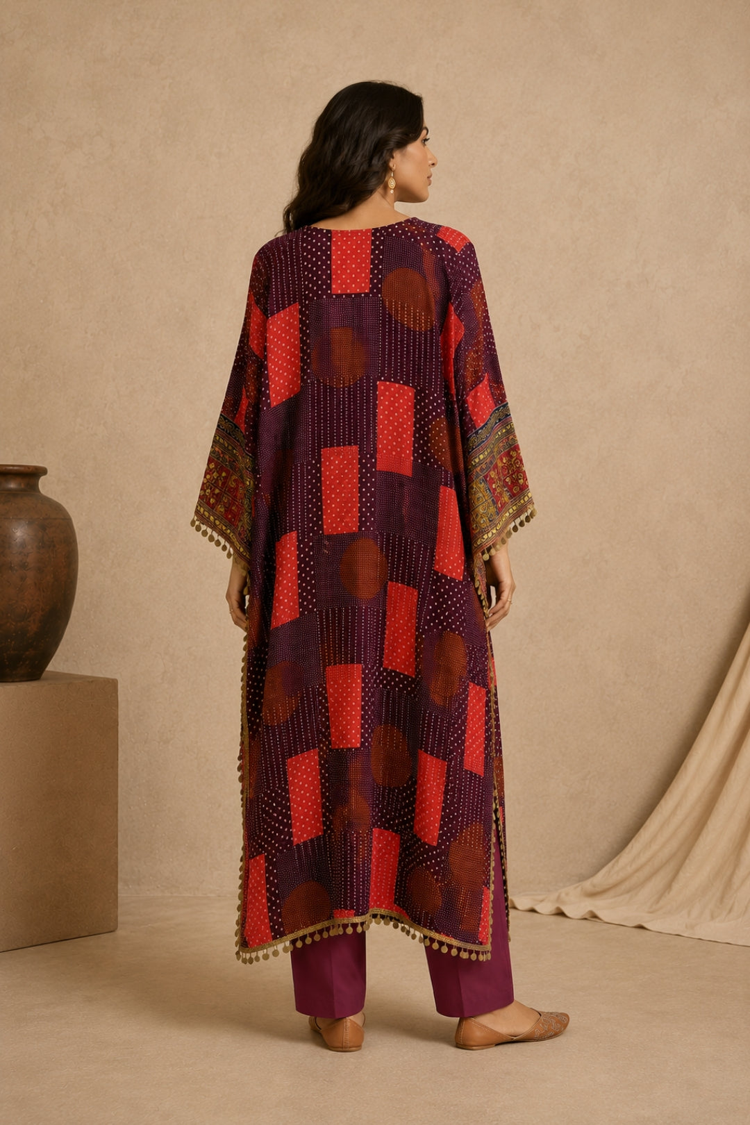 Purple Bandhani Kaftan Set