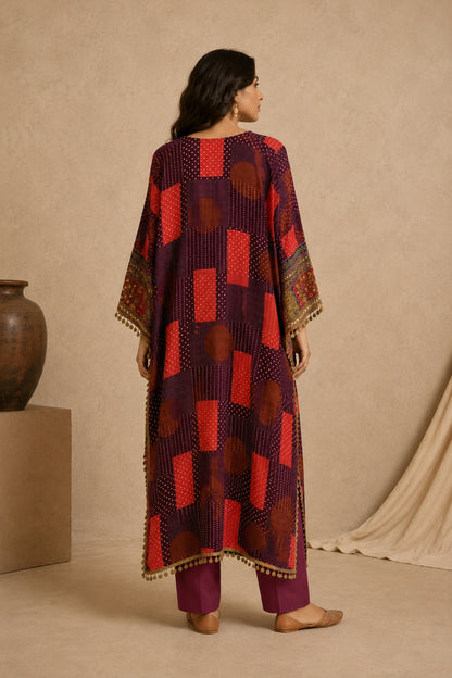 Purple Bandhani Kaftan Set