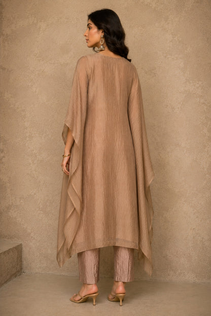 Beige Crinkled Kaftan Set