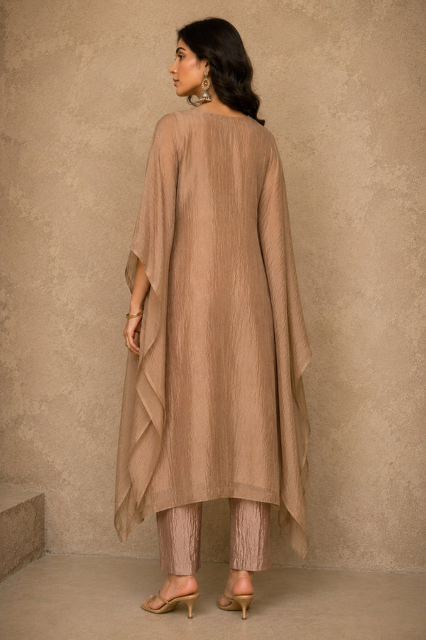 Beige Crinkled Kaftan Set