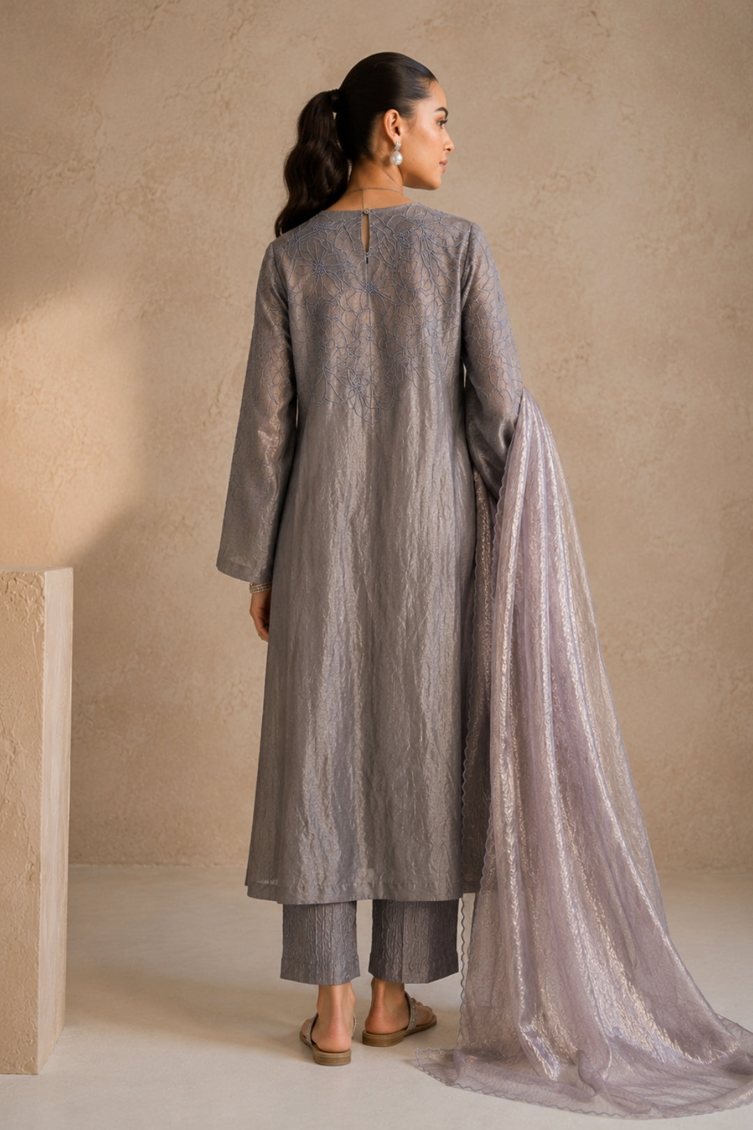 Grey Floral Kurta Set