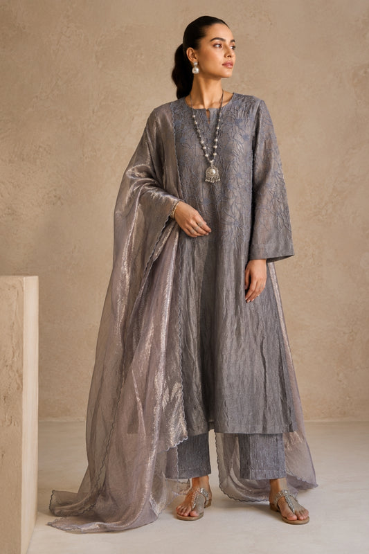 Grey Floral Kurta Set