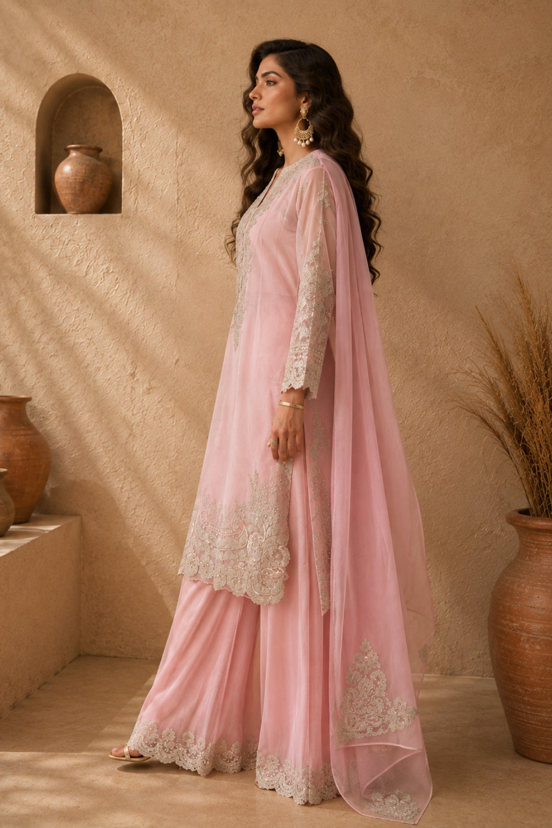 Blush Pink Silver Embroidered Sharara Set