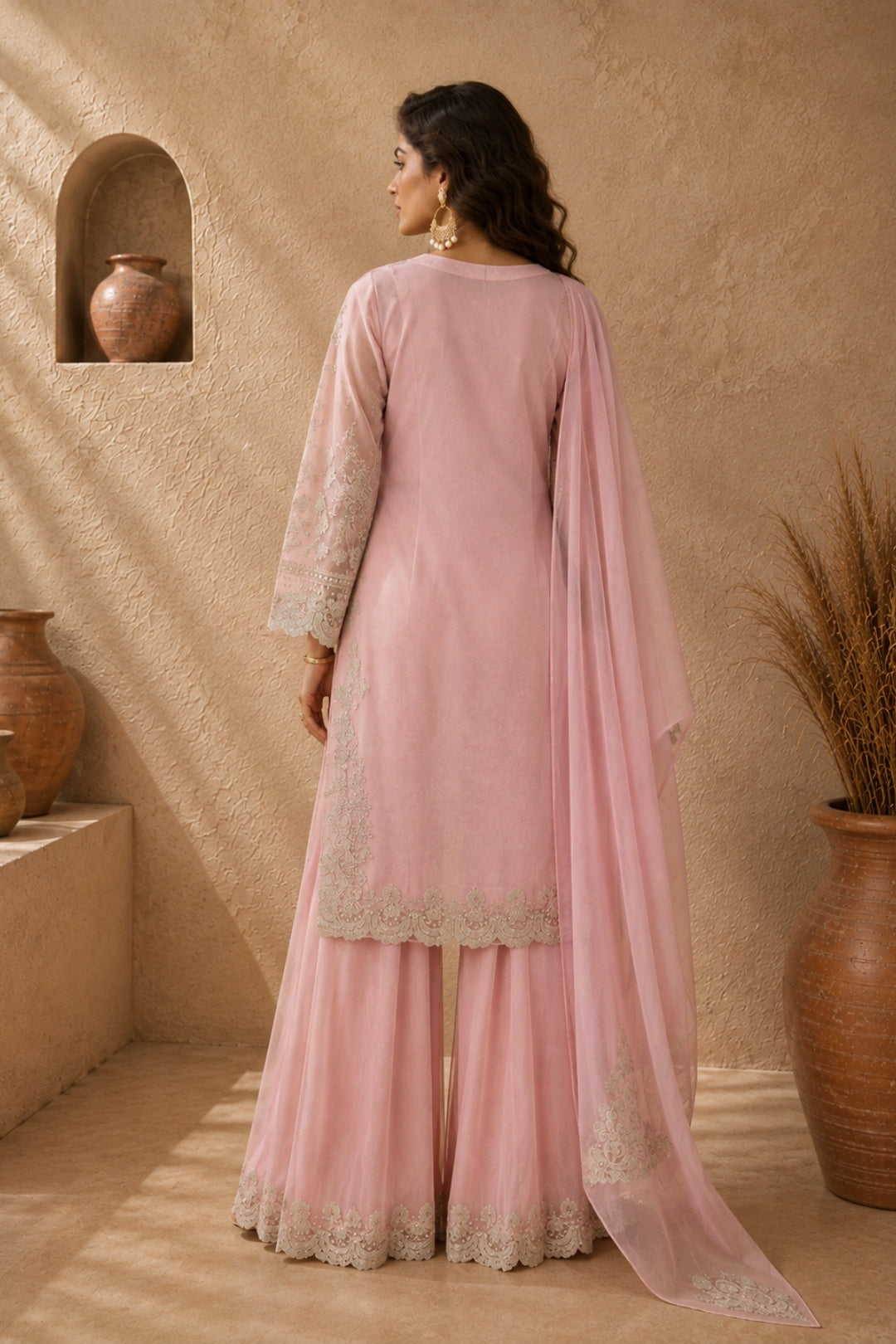 Blush Pink Silver Embroidered Sharara Set
