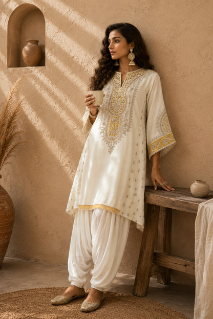 Ivory Kashmiri Tilla Kurta Set