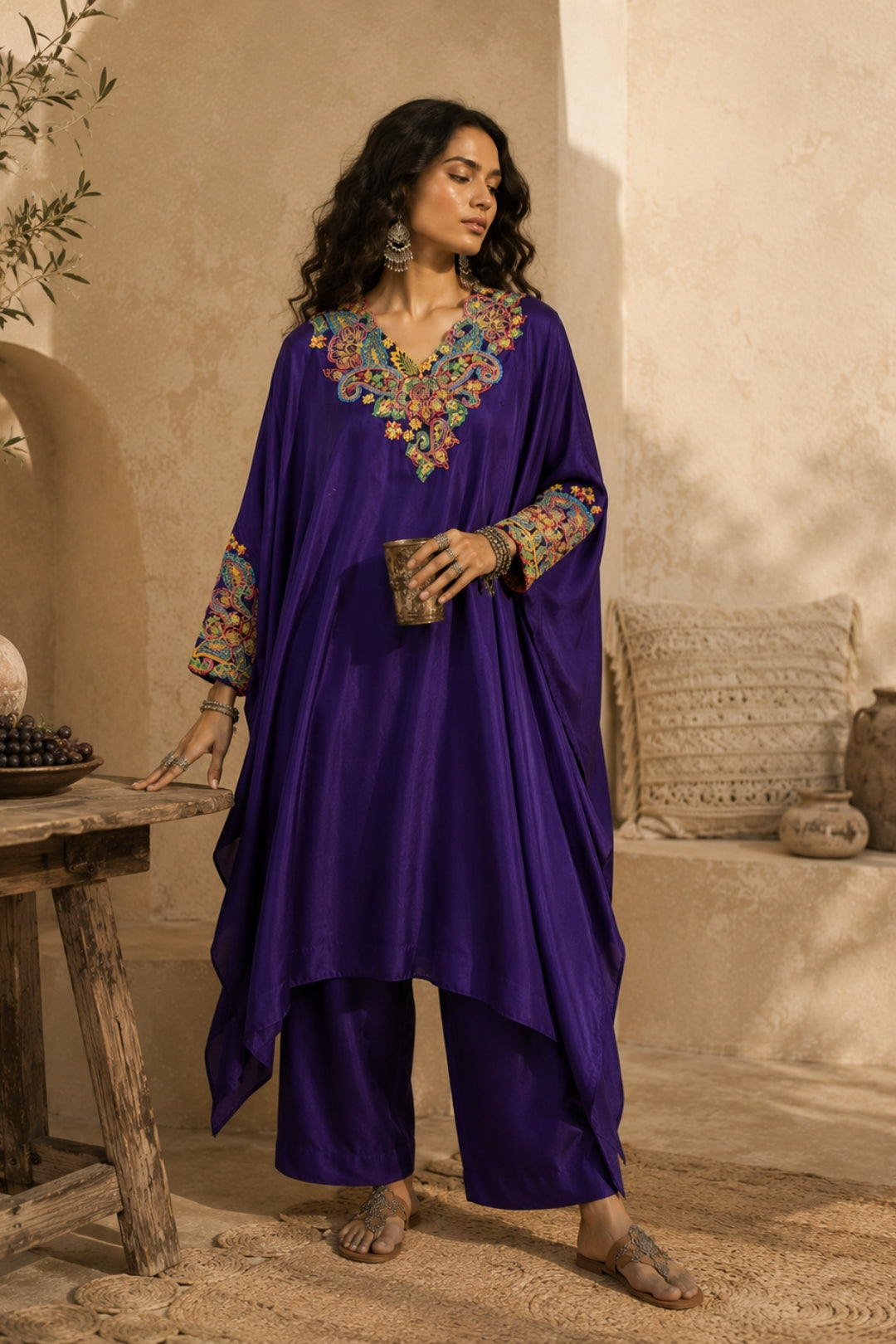 Purple Satin Kaftan Set