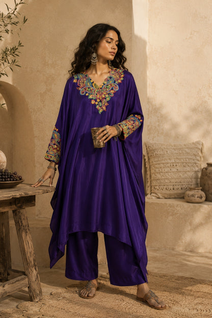 Purple Satin Kaftan Set