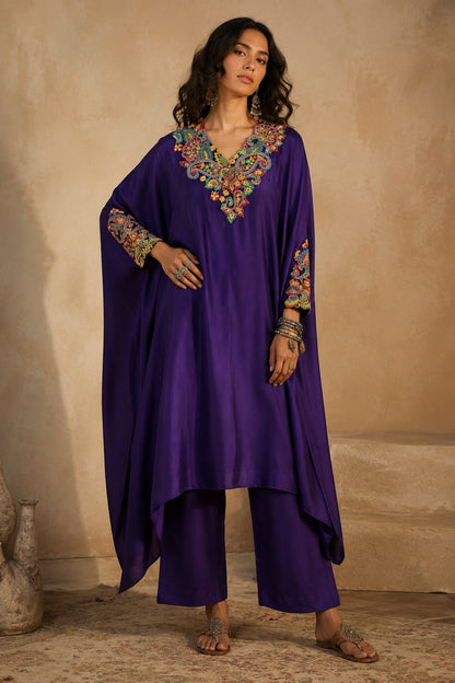 Purple Satin Kaftan Set