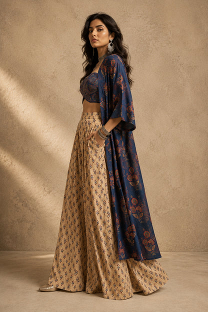 Blue Floral Jacket Set
