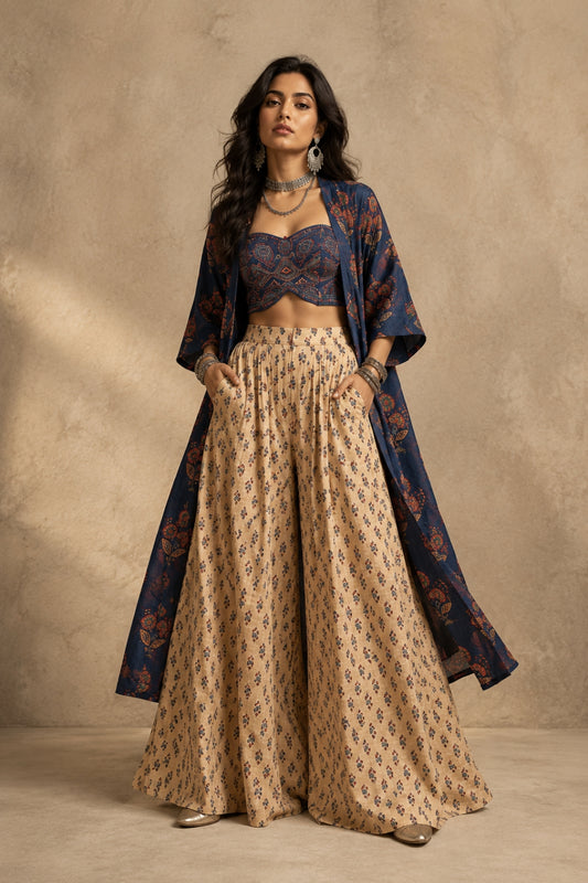 Blue Floral Jacket Set