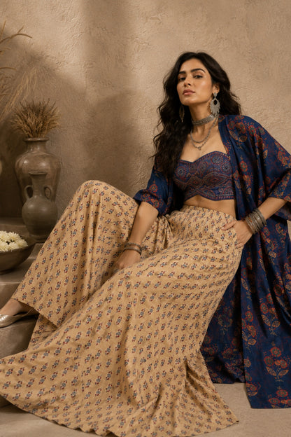 Blue Floral Jacket Set