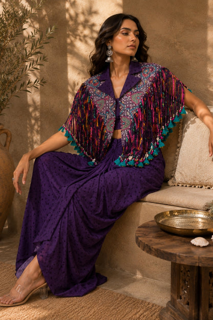 Purple Fringe Skirt Set