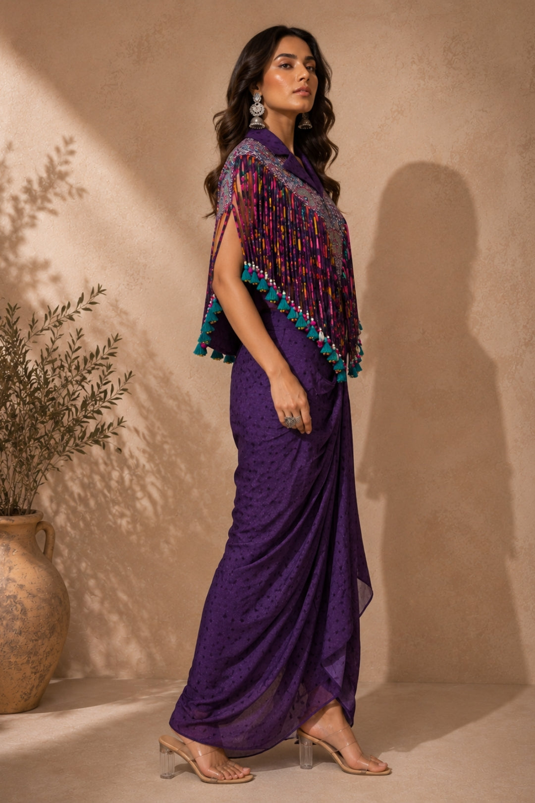 Purple Fringe Skirt Set