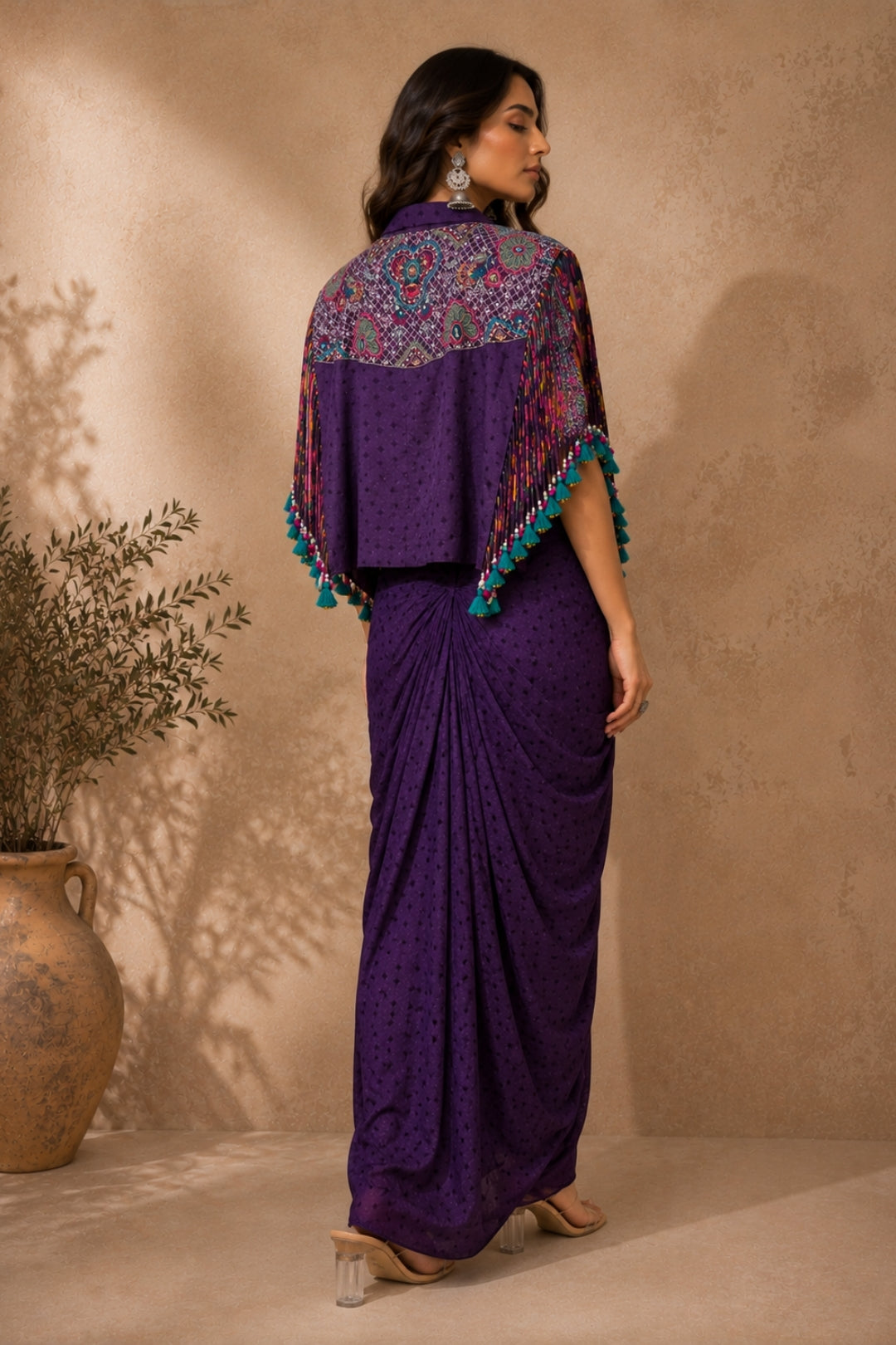 Purple Fringe Skirt Set