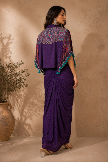 Purple Fringe Skirt Set