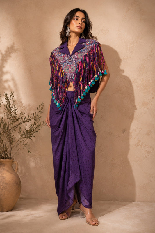 Purple Fringe Skirt Set