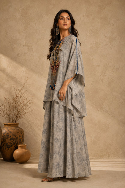 Grey Stone-Wash Kaftan Set