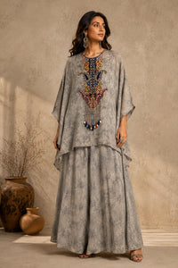 Grey Stone-Wash Kaftan Set