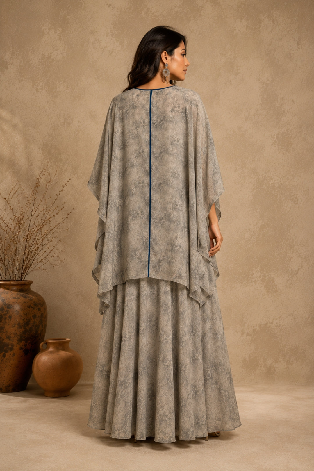 Grey Stone-Wash Kaftan Set