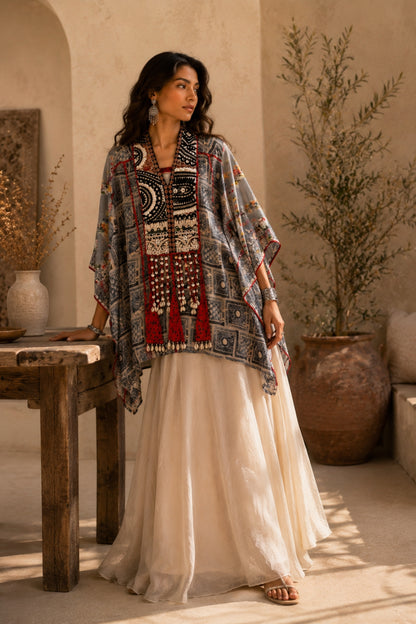 Grey Mosaic Print Kaftan Set