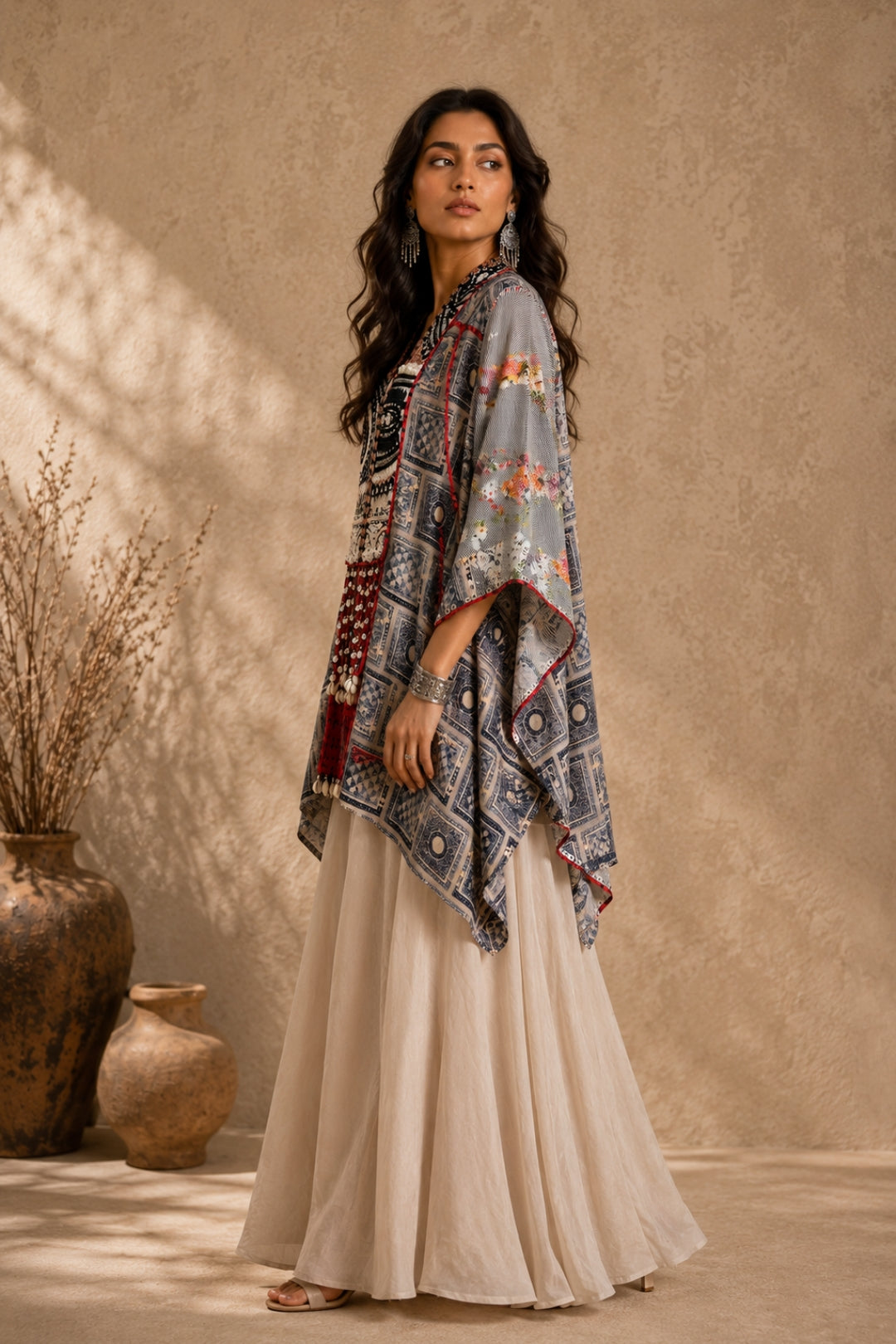 Grey Mosaic Print Kaftan Set