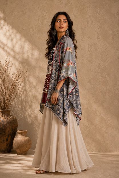 Grey Mosaic Print Kaftan Set