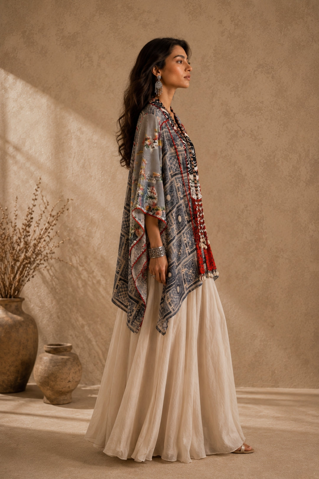 Grey Mosaic Print Kaftan Set