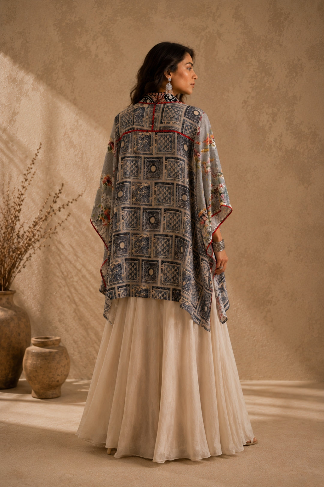Grey Mosaic Print Kaftan Set
