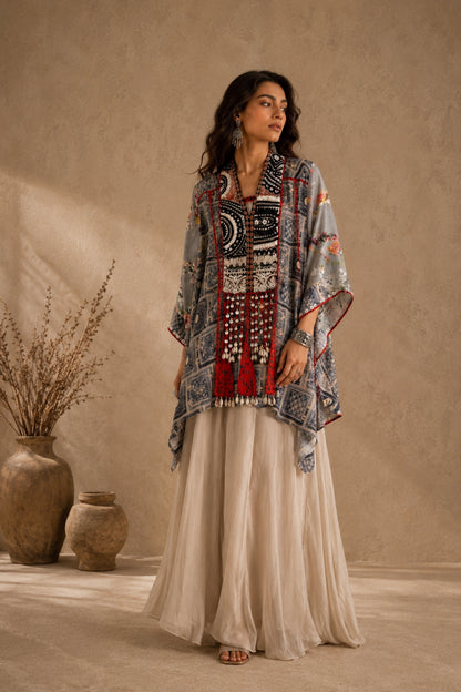 Grey Mosaic Print Kaftan Set
