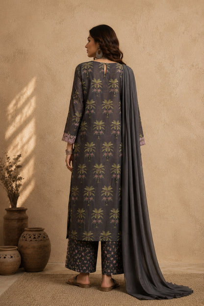 Charcoal Palm Kurta Set