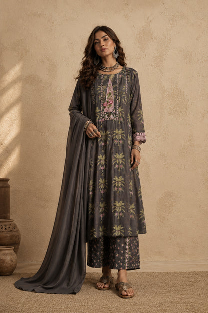 Charcoal Palm Kurta Set
