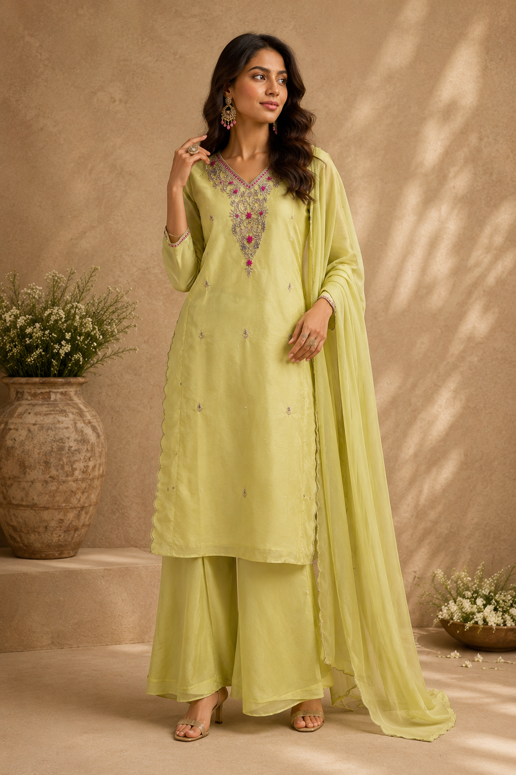 Lime Embroidered Kurta Set