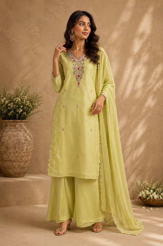 Lime Embroidered Kurta Set