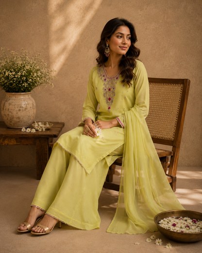 Lime Embroidered Kurta Set